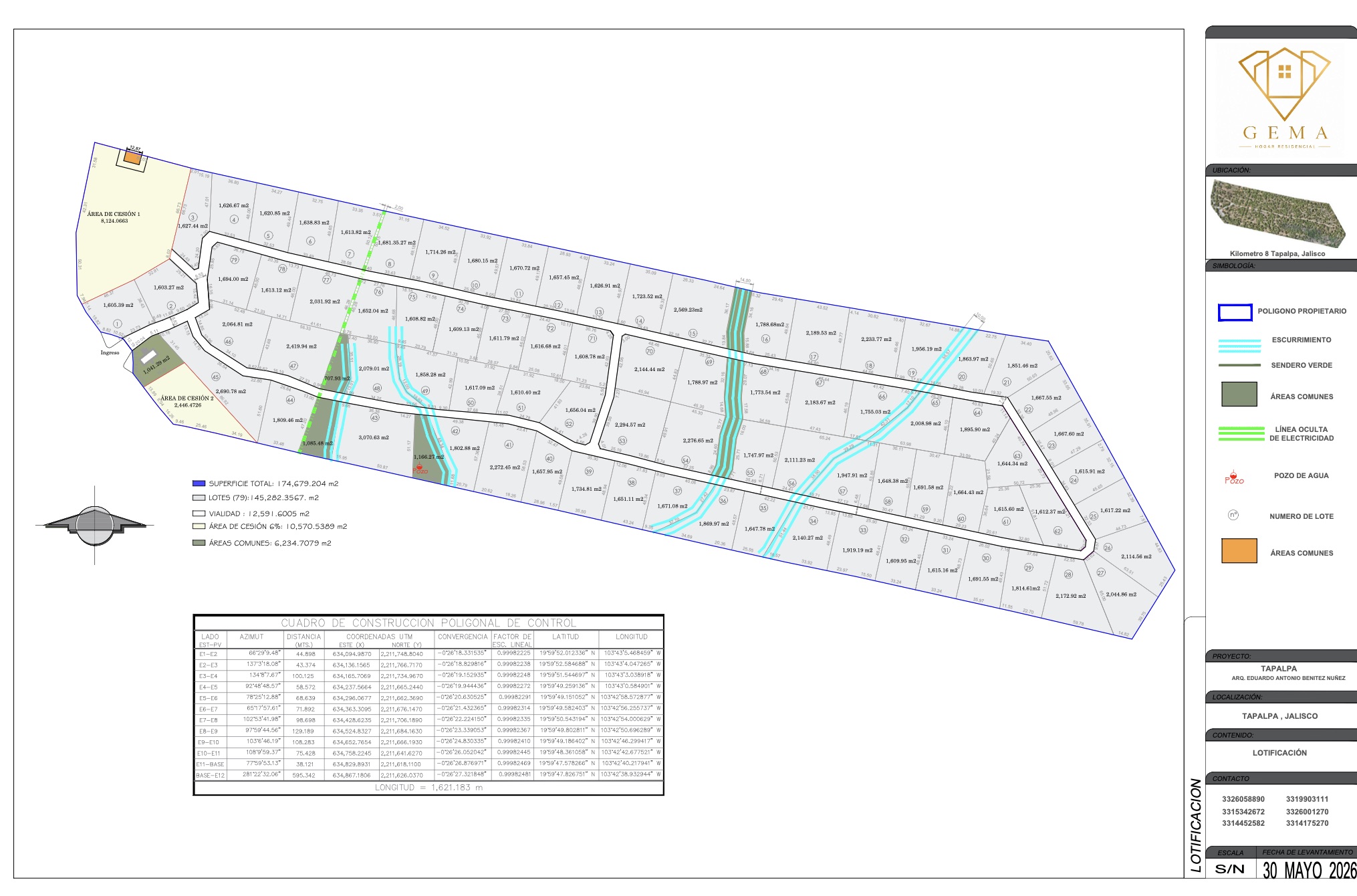 Plano de lotificación de los 79 lotes de Tlalli Residencial en Tapalpa